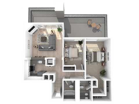 Floor plan for 2 beds, 2 baths, 922 sqft